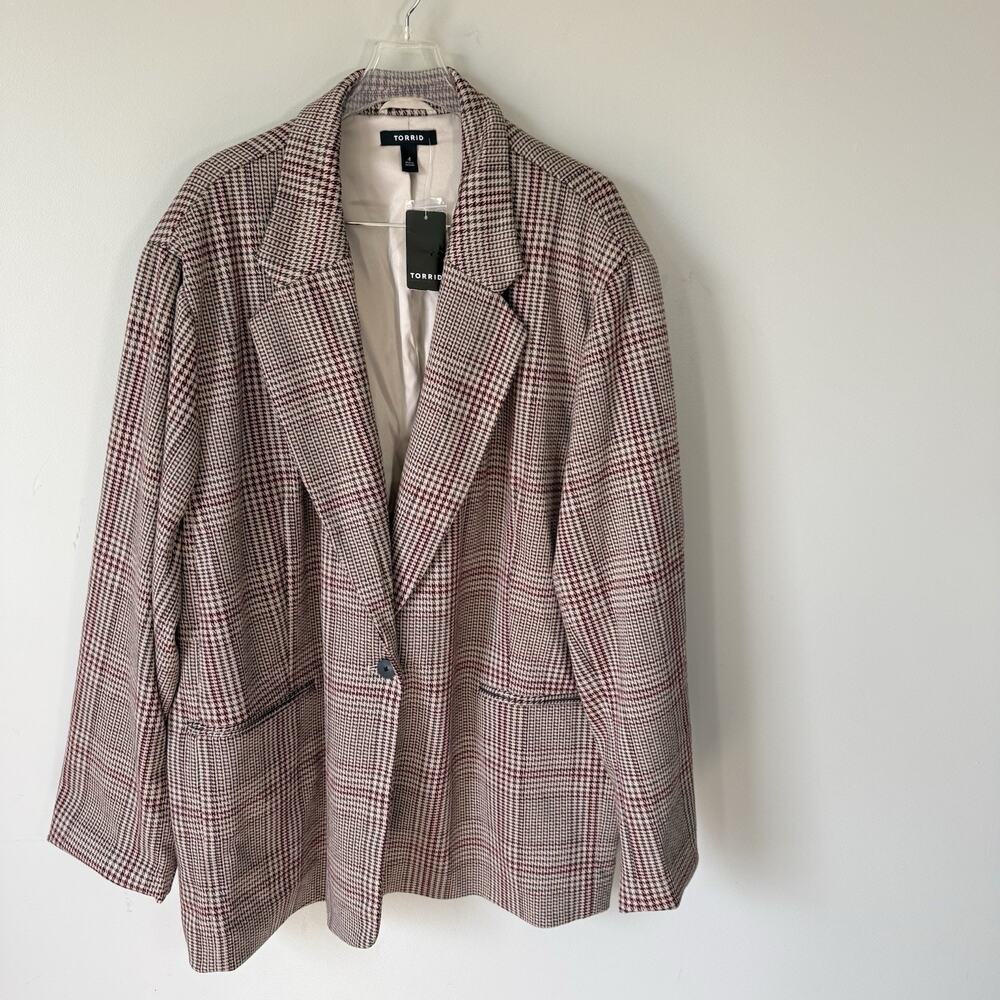 TORRID Woman's Jacquard Stretch Blazer Houndstooth Plaid Size 4X Career New - Picture 1 of 6